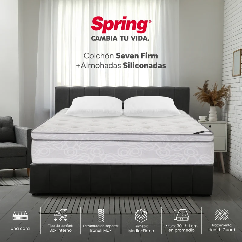 Combo Colchón Spring Seven Firm King 200X200 cm + Set Almohada Siliconada
