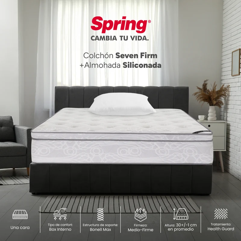 Combo Colchón Spring Seven Firm Sencillo 100X190 cm + Set Almohada Siliconada