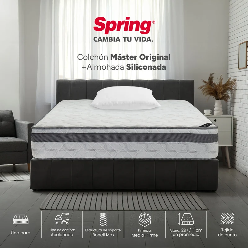 Combo Colchón Spring Master Original Sencillo 100X190 cm + Set Almohada Siliconada