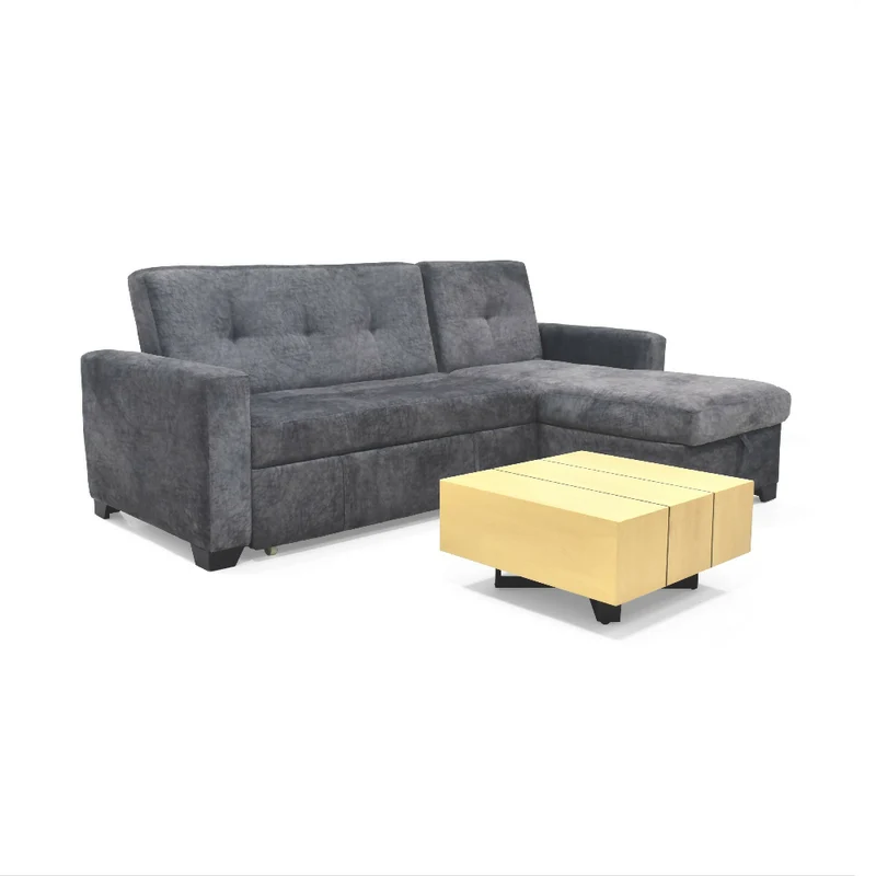 Sala en L con Baúl Atlas Reclinable Gris y Mesa de Centro Veracruz Miel