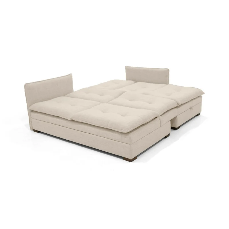 Sofá Cama en L Napoles 269x146x80 con Baúl Izquierdo Tapizado Trigo