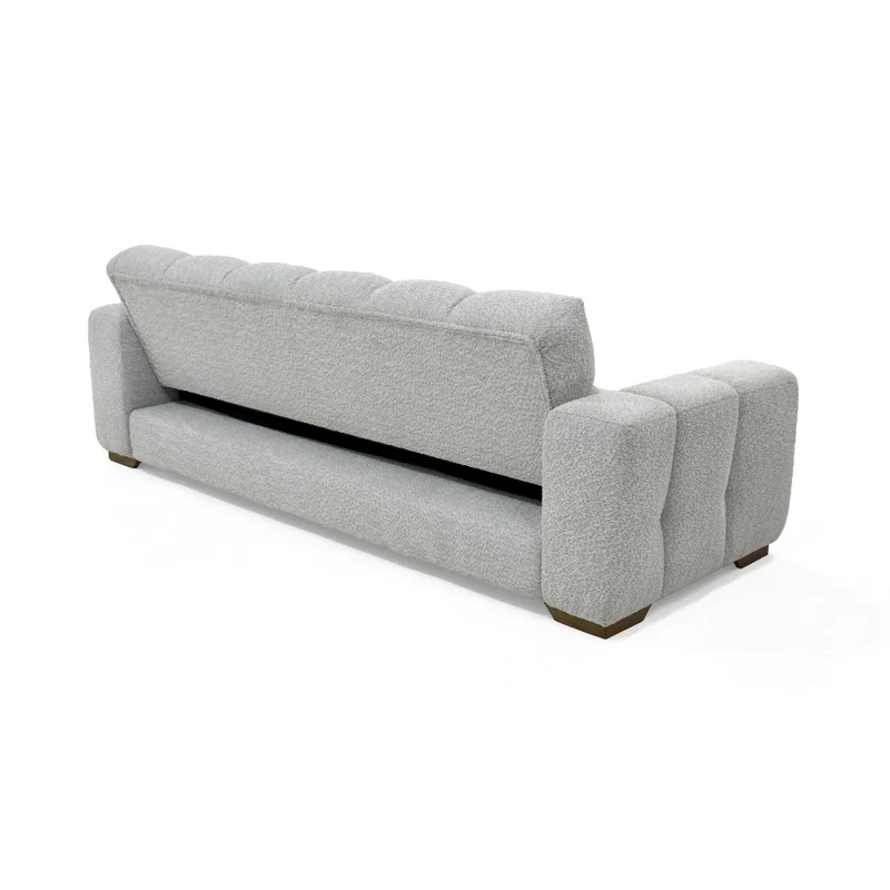 Sofá Cama Miami Reclinable 3 Posiciones 228x91x78 Tela Plata Matiz Caoba