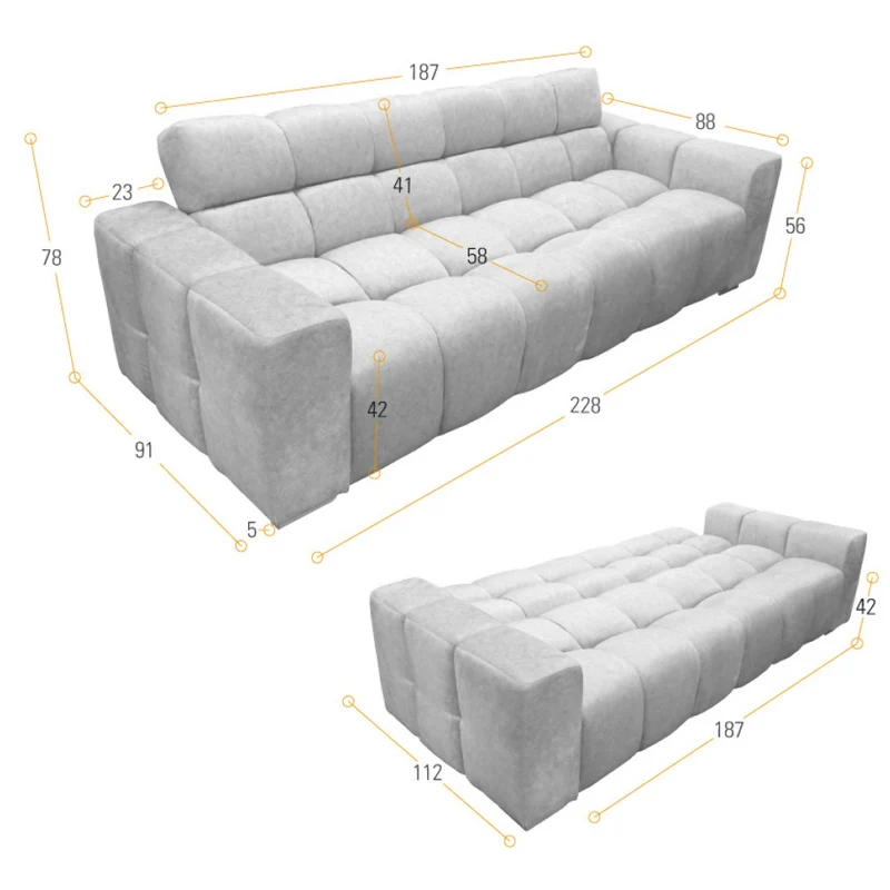 Sofá Cama Miami Reclinable 3 Posiciones 228x91x78 Tela Plata Matiz Caoba