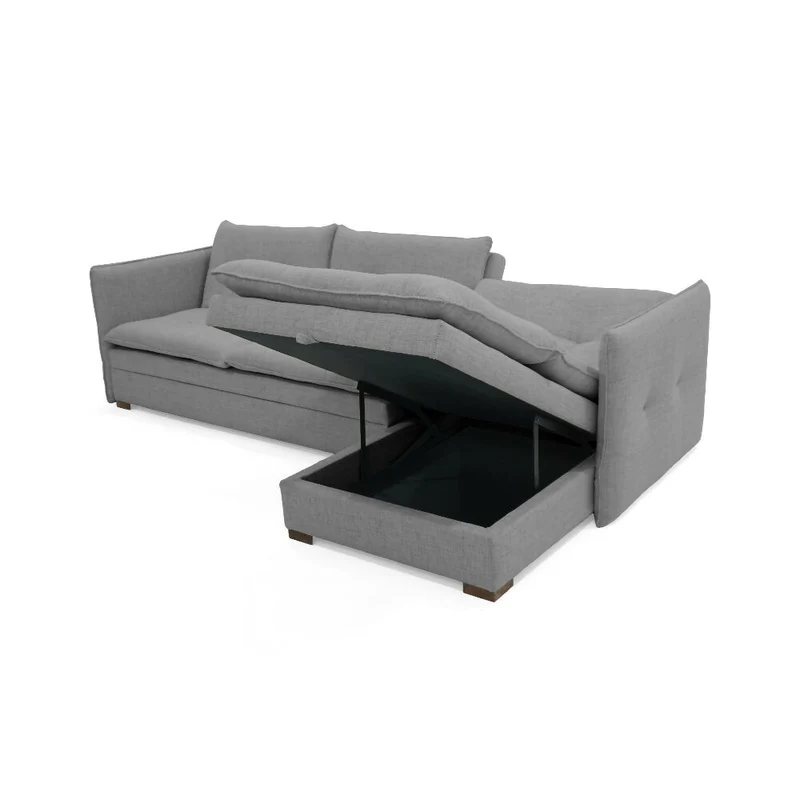 Sofá Cama en L Napoles 269x146x80 con Baúl Izquierdo Tapizado Gris