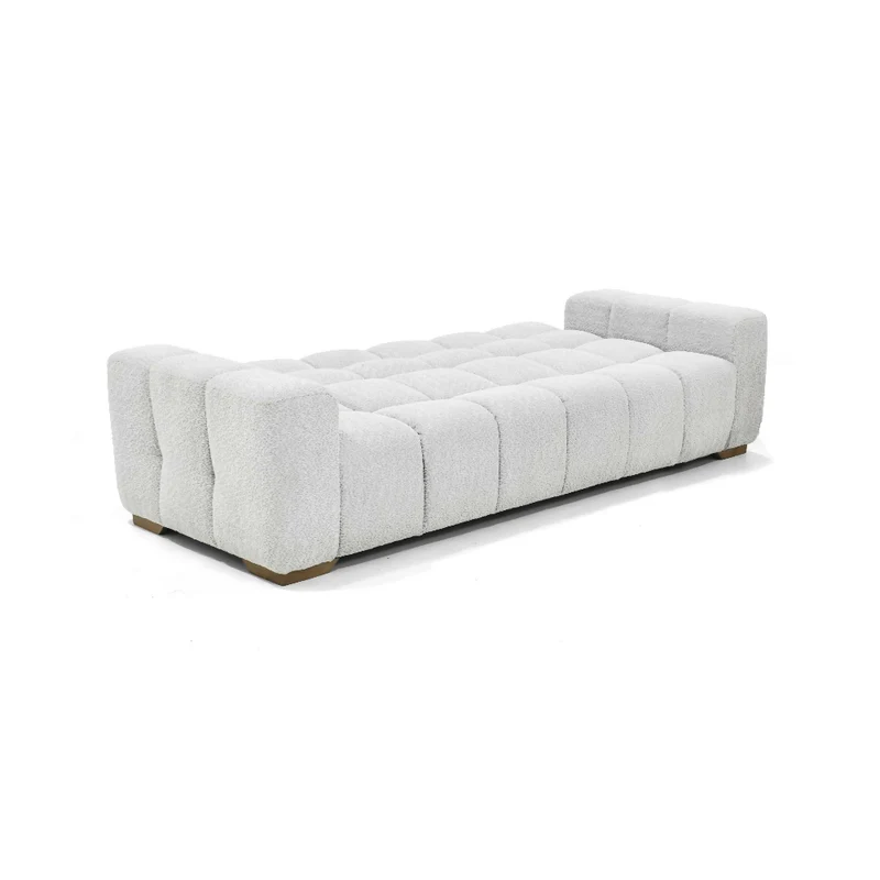 Sofá Cama Miami Reclinable 3 Posiciones 228x91x78 Tela Blanco Matiz Caoba