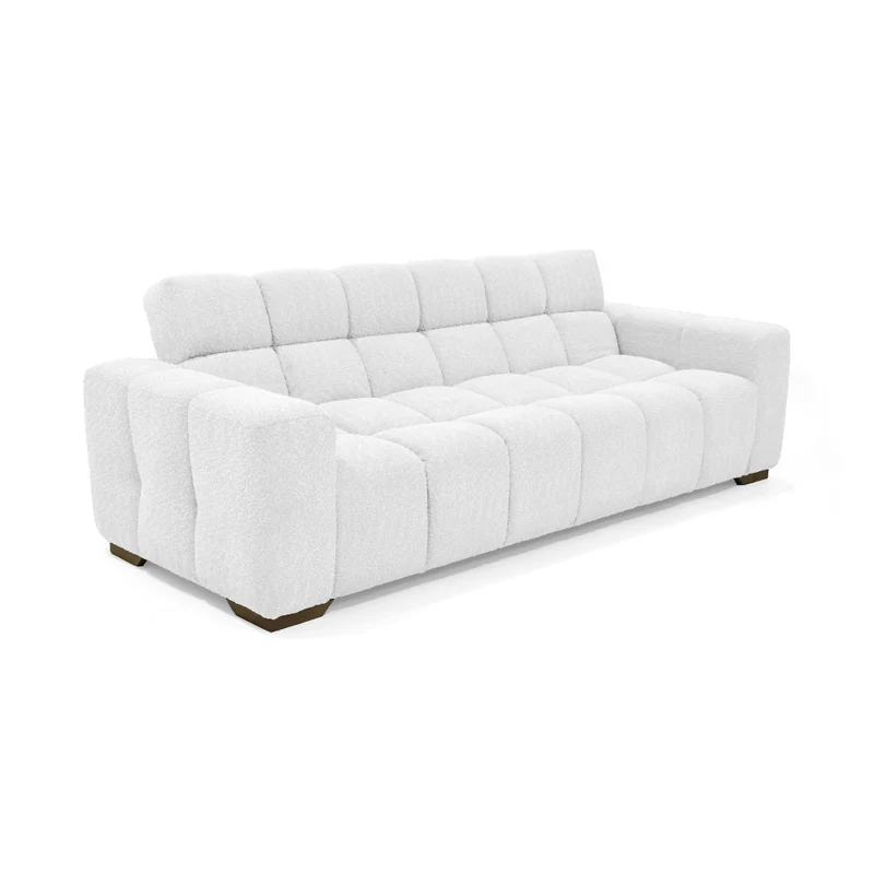 Sofá Cama Miami Reclinable 3 Posiciones 228x91x78 Tela Blanco Matiz Caoba