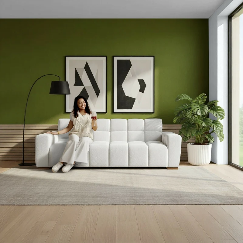 Sofá Cama Miami Reclinable 3 Posiciones 228x91x78 Tela Blanco Matiz Caoba