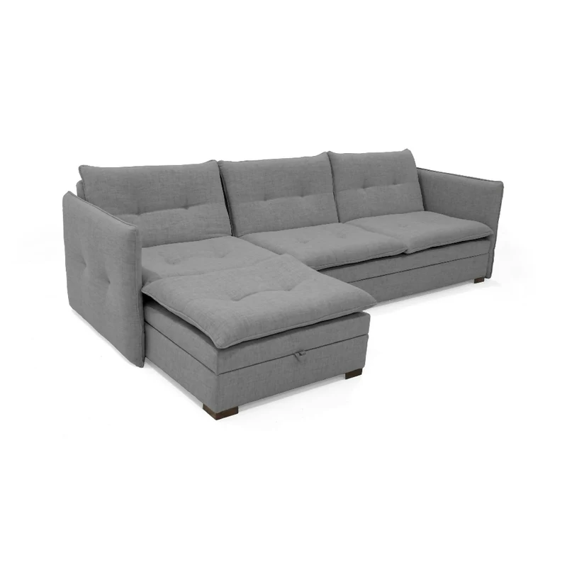 Sofá Cama en L Napoles 269x146x80 con Baúl Derecho Tapizado Gris