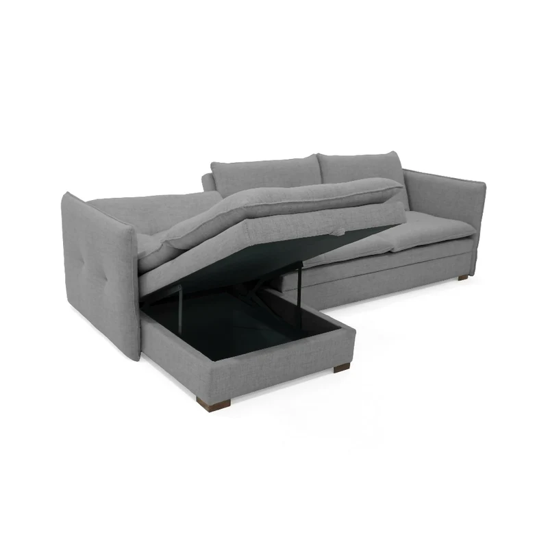Sofá Cama en L Napoles 269x146x80 con Baúl Derecho Tapizado Gris