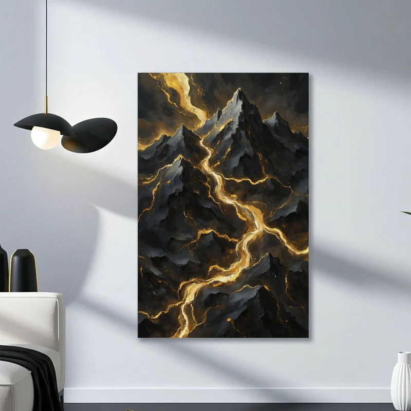 Lienzo Cuadro Lava Dorada Volcánica 93x60cm