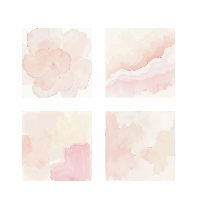 Lienzo Abstracto Minimalista en Acuarelas Rosa Set X4 de 34x34cm c/u