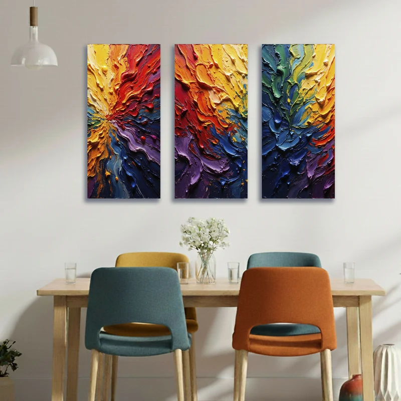 Lienzo Tríptico Universo Abstracto de Color x 3 72x34cm c/u