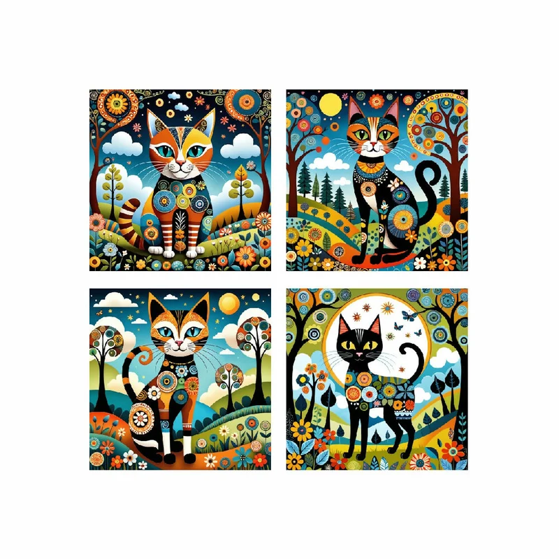 Lienzo Cuadros Jardín del Gato Set X4 de 34x34cm c/u