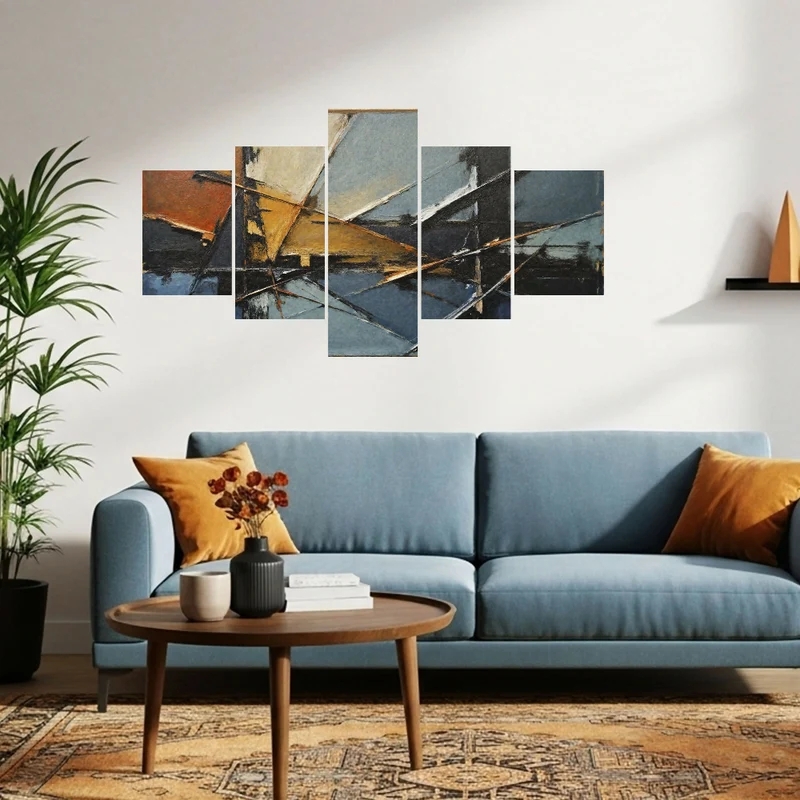 Lienzo Abstracto 5 Piezas Horizontes Cruzados 134x72cm