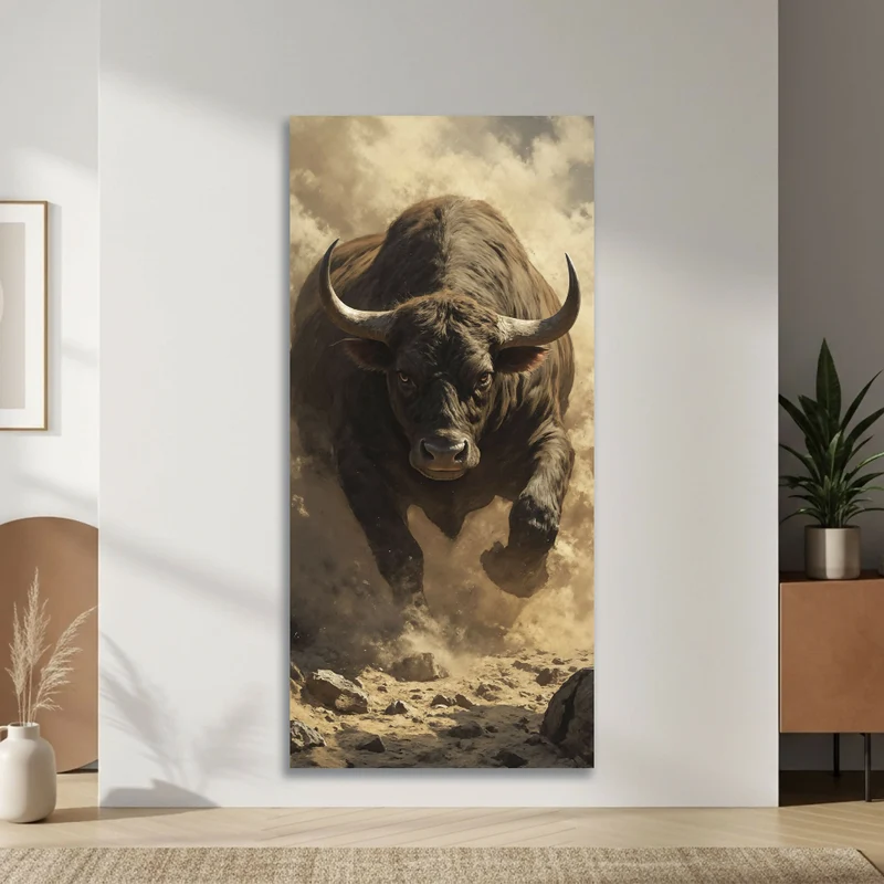 Lienzo Cuadro Moderno la Fuerza del Toro 118x55cm