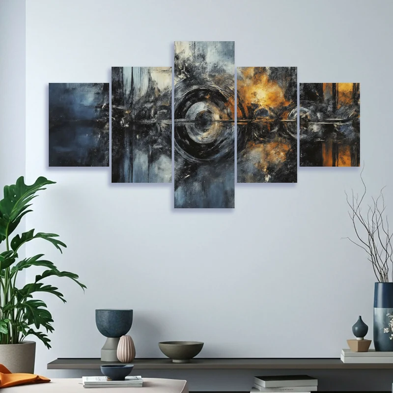 Lienzo Moderno 5 Piezas Ondas de Energía 134x72cm