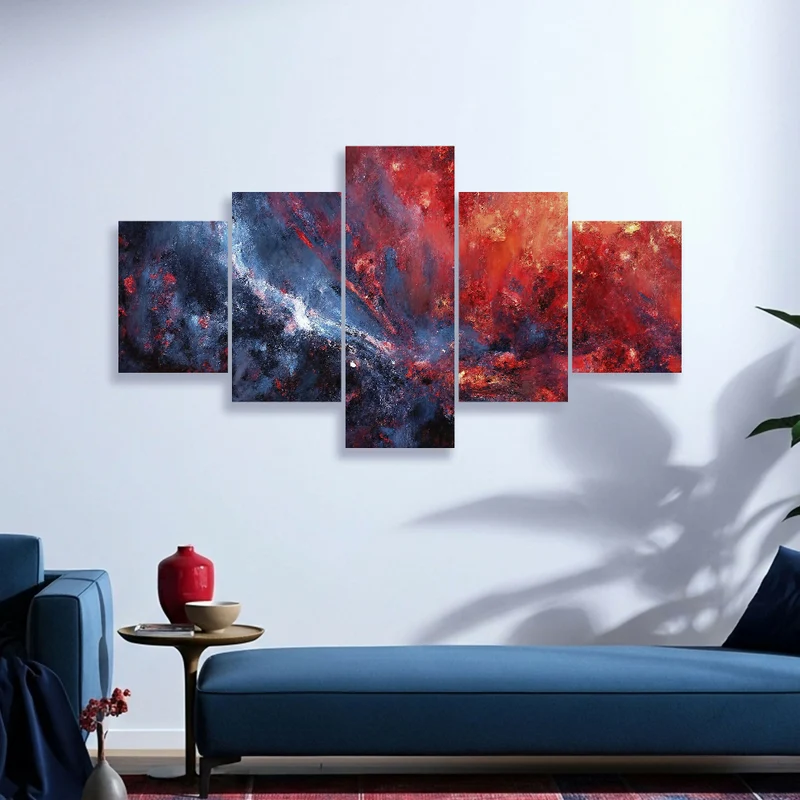 Lienzo Moderno 5 Piezas Marea Espacial 134x72cm