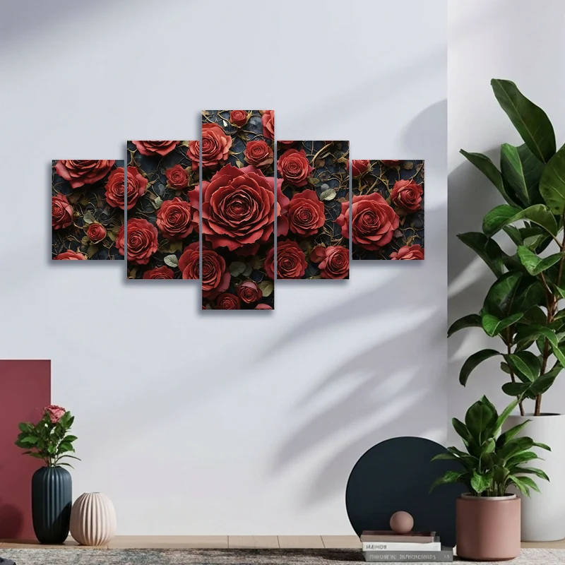 Lienzo Moderno 5 Piezas Romance Floral 134x72cm