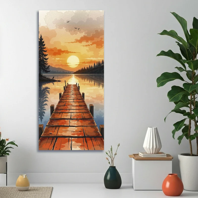 Lienzo Cuadro Decorativo Atardecer en el Muelle 118x55cm