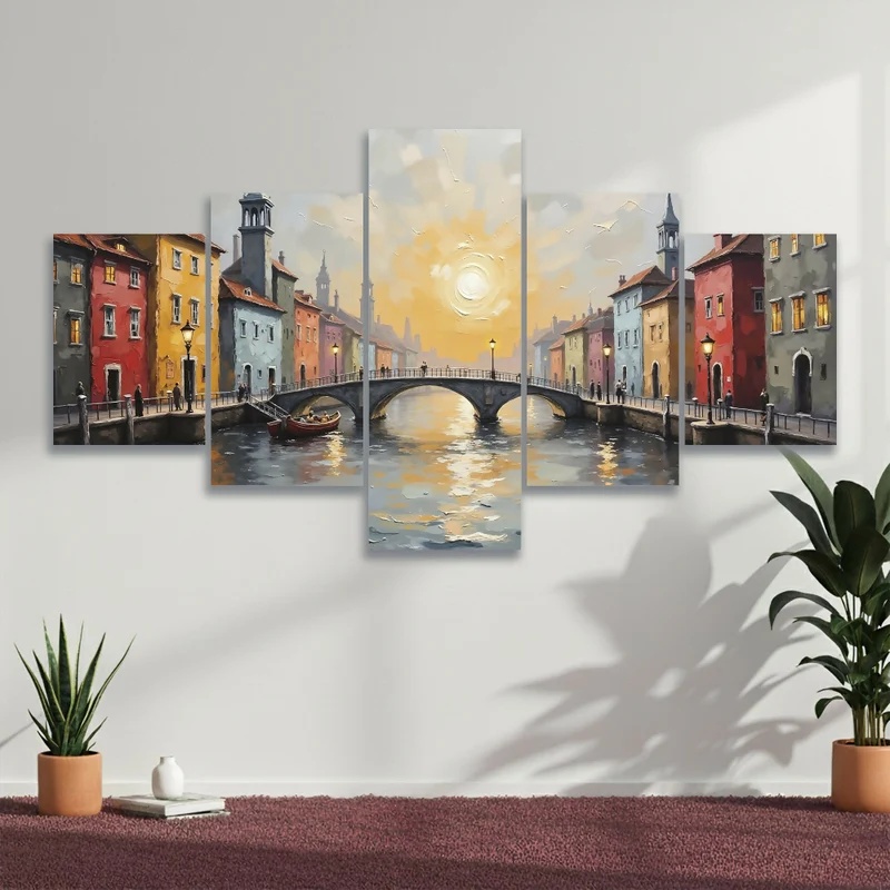 Lienzo Moderno Puente del Sol 5 Piezas 134x72cm