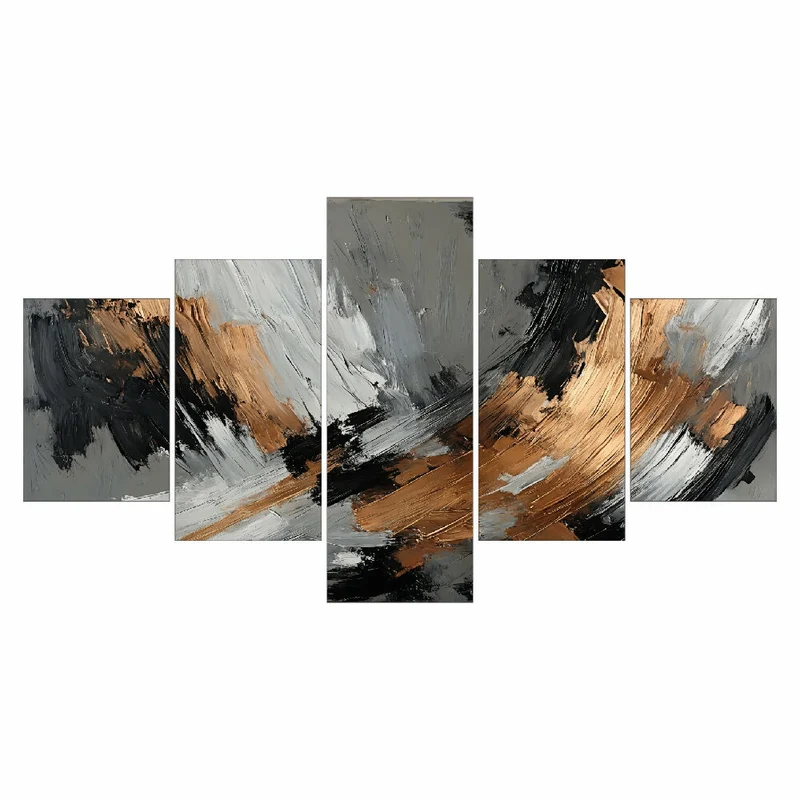 Lienzo Cuadro 5 Piezas Abstracto Metálico Tricolor 134x72cm