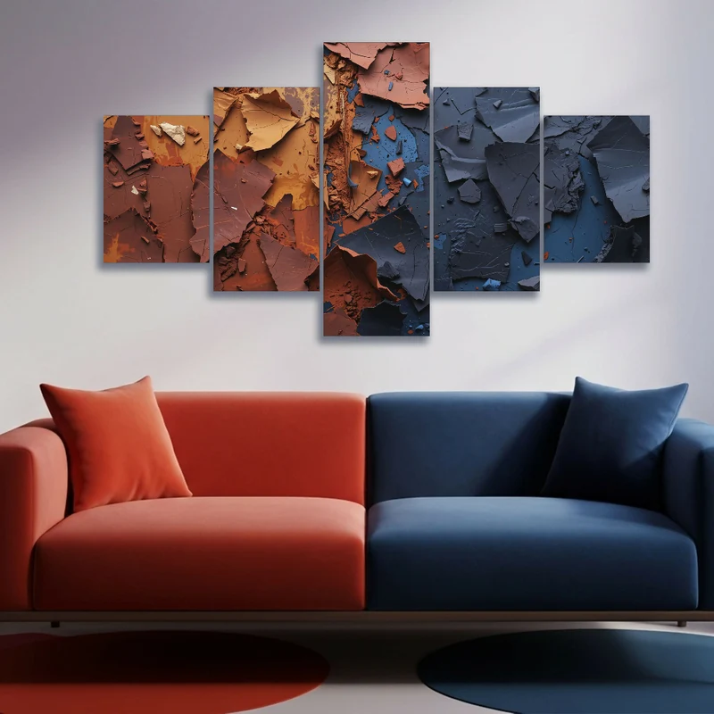 Lienzo Abstracto Moderno 5 Piezas Erosión de Colores 134x72cm