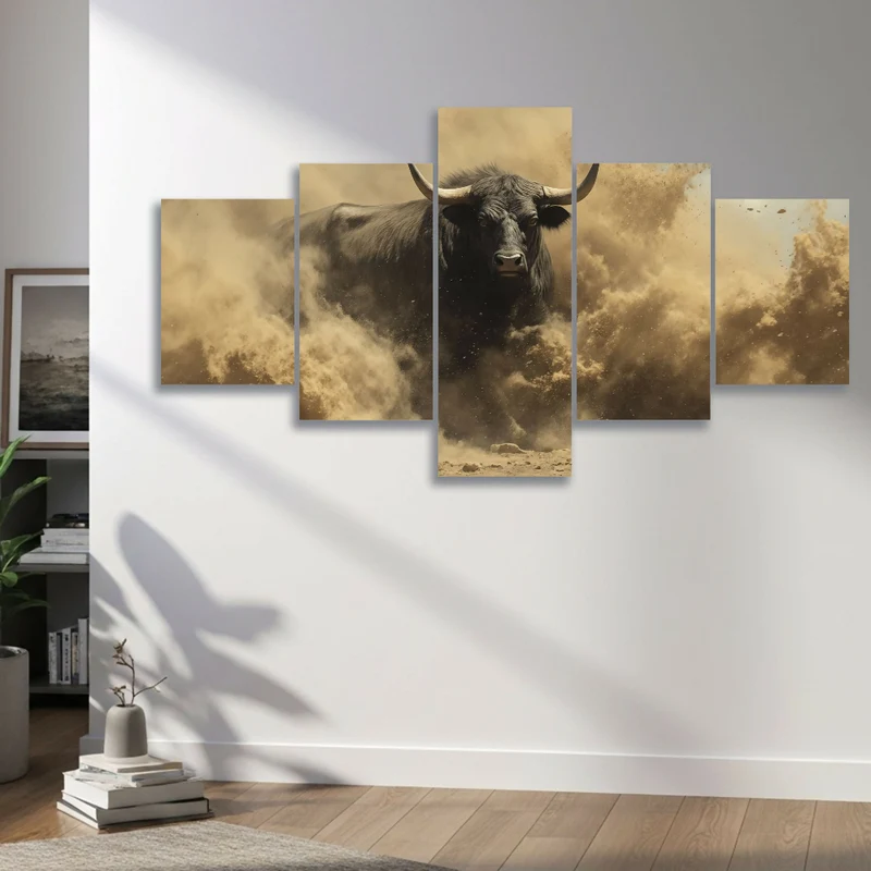 Lienzo Cuadro Moderno 5 Piezas Fuerza Animal 134x72cm