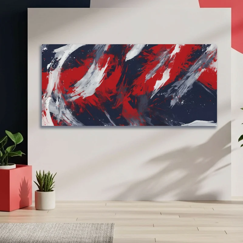 Lienzo Cuadro Abstracto Tricolor Trazos de Unión 118x55cm