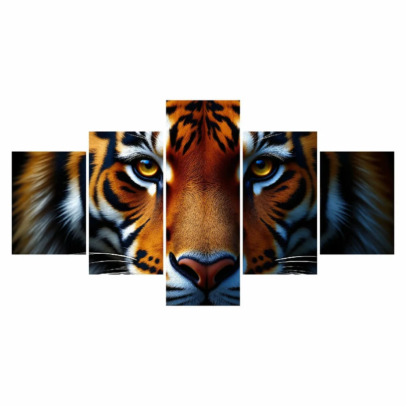 Lienzo Moderno Fuerza Salvaje Tigre 5 Piezas 134x72cm