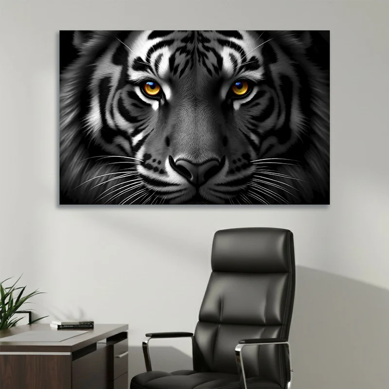 Lienzo Cuadro Blanco y Negro Tigre 93x60cm