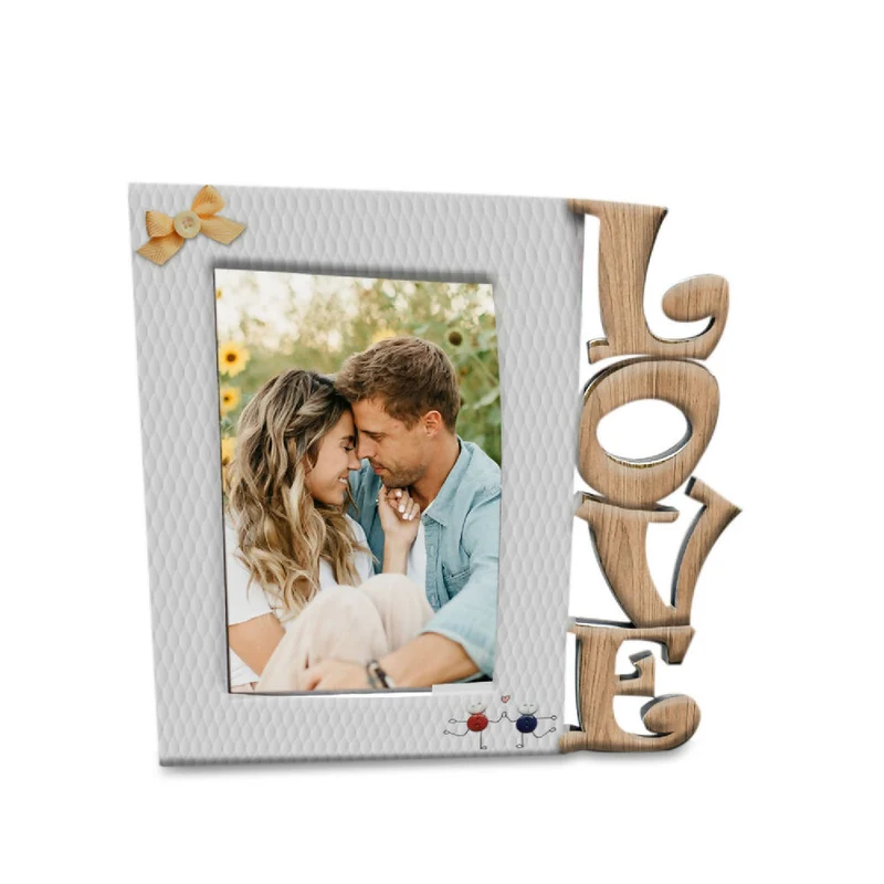 Portarretrato Love Botones (21,5cm x 19,5cm) Color Blanco y Madera Claro
