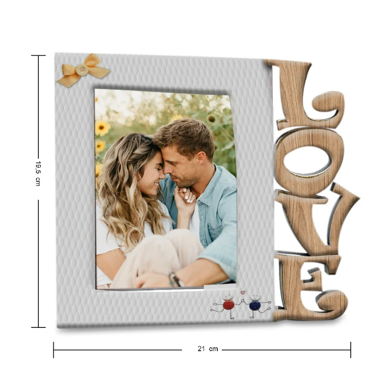 Portarretrato Love Botones (21,5cm x 19,5cm) Color Blanco y Madera Claro