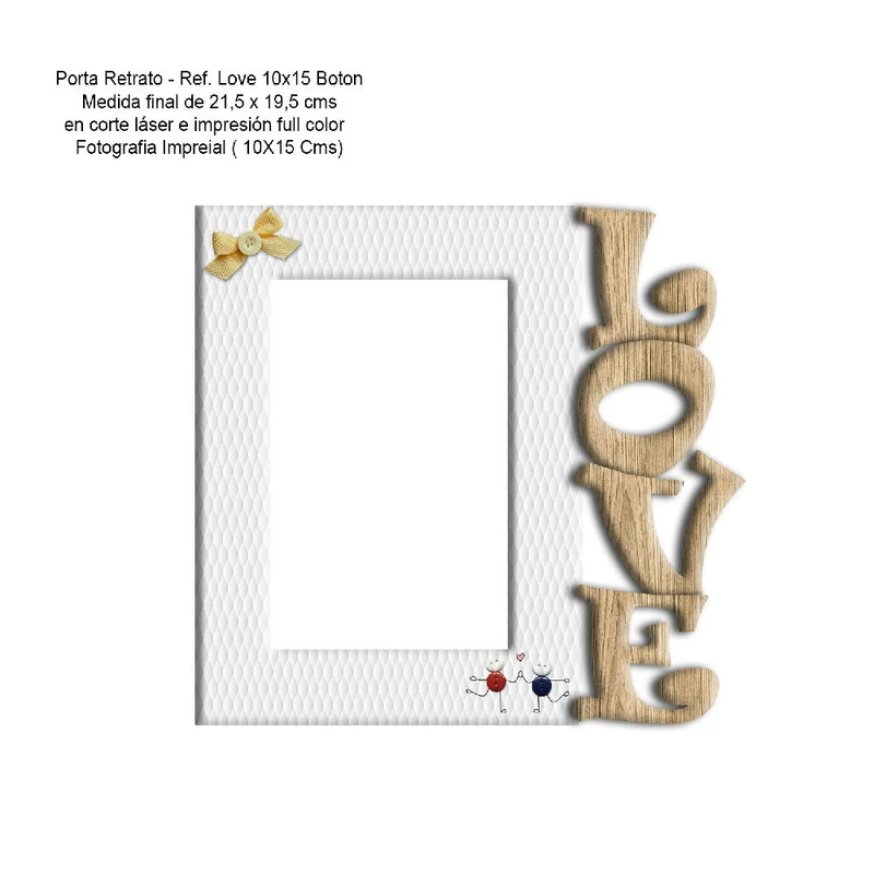 Portarretrato Love Botones (21,5cm x 19,5cm) Color Blanco y Madera Claro