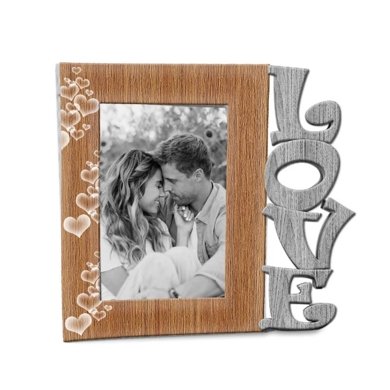 Portarretrato Love Gris (21,5cm x 19,5cm) Color Gris y Madera Claro