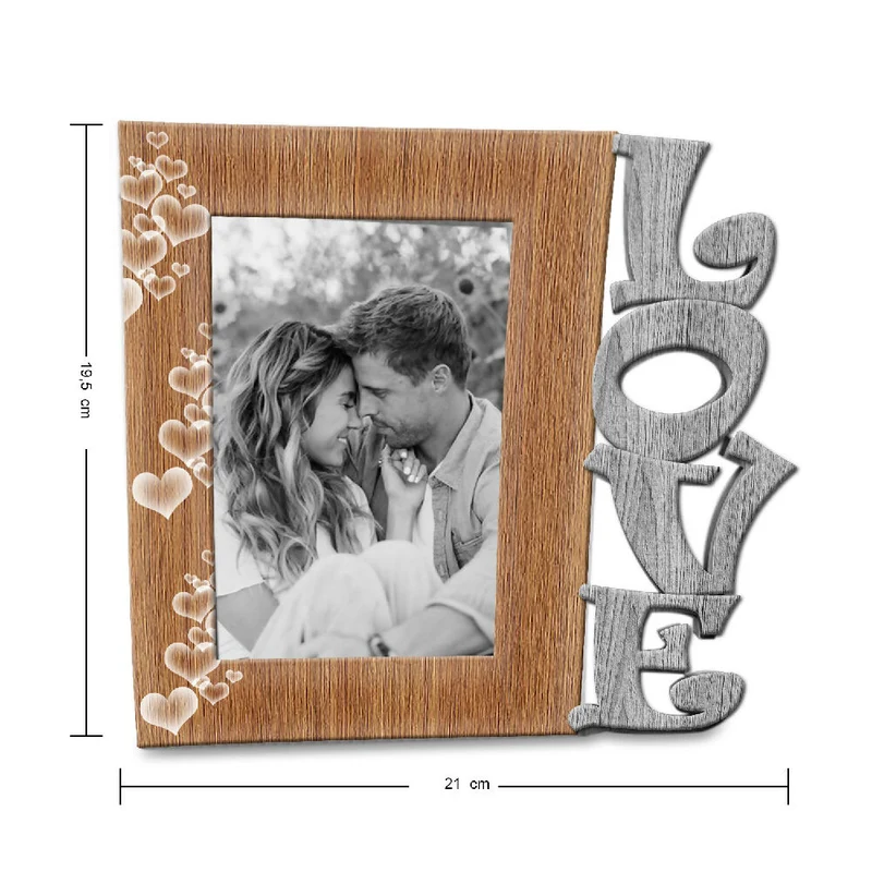Portarretrato Love Gris (21,5cm x 19,5cm) Color Gris y Madera Claro