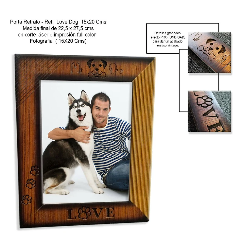 Portarretrato Love Dog (22,5cm x 27,5cm) Color Madera