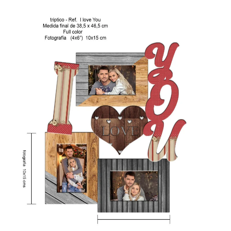 Portarretrato TR I Love You-01 (46,5cm x 38,5cm) Color Madera y Rojo