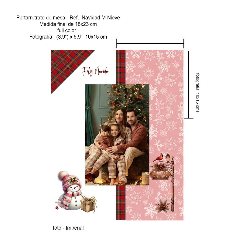 Portarretrato Navideño-Nieve (18cm x 23 cm) Blanco y Rosado