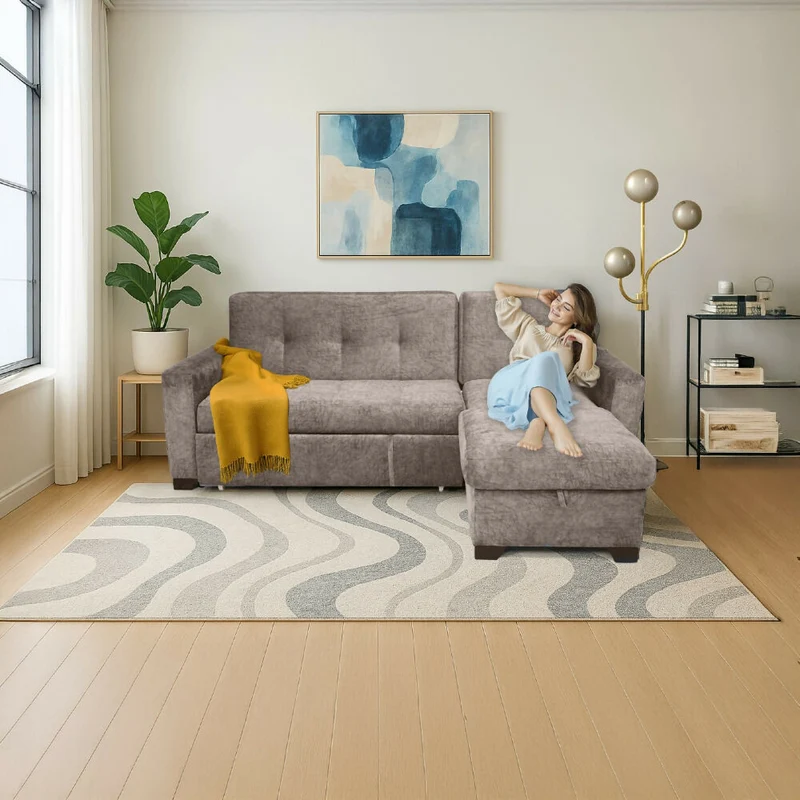Sofá Cama en L Atlas 220x160x92 cm Izquierdo Taupe