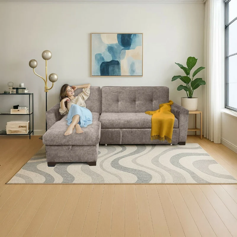 Sofá Cama en L Atlas 220x160x92 cm Derecho Taupe