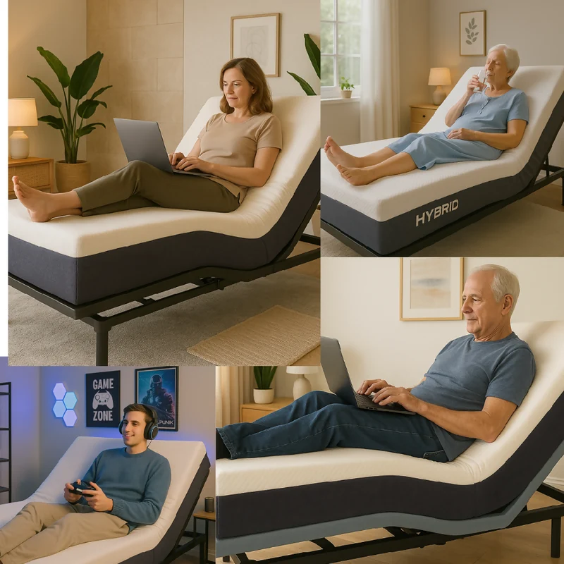 Cama Eléctrica Ajustable Easy Bed Control Alámbrico Gris Plomo /80x190 + Colchón Hybrid Vital