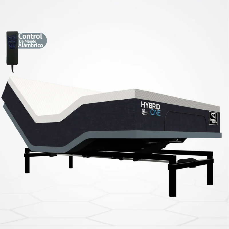 Cama Eléctrica Ajustable Easy Bed Control Alámbrico Gris Plomo /80x190 + Colchón Hybrid One