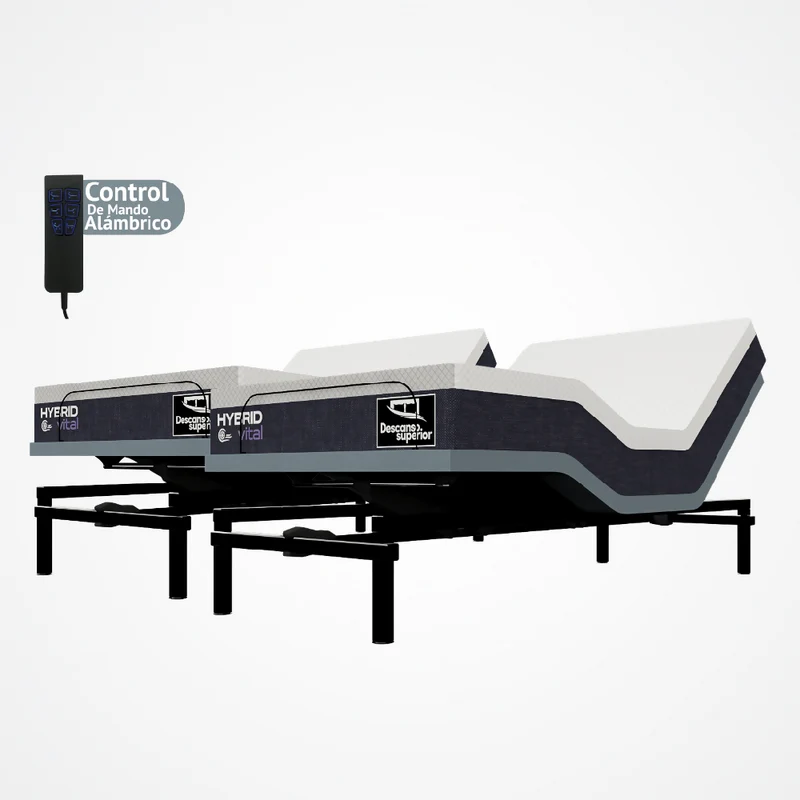 Cama Eléctrica Ajustable Easy Bed Control Alámbrico Gris Plomo /160x190 Dividida + Colchón Hybrid Vital