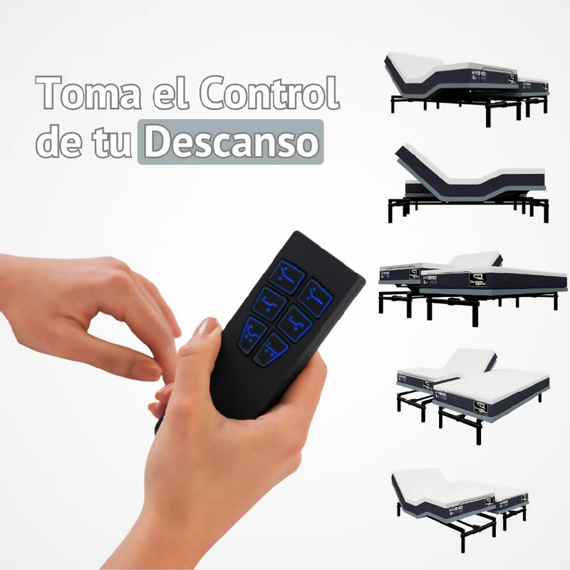 Cama Eléctrica Ajustable Easy Bed Control Alámbrico Gris Plomo /160x190 Dividida + Colchón Hybrid Vital