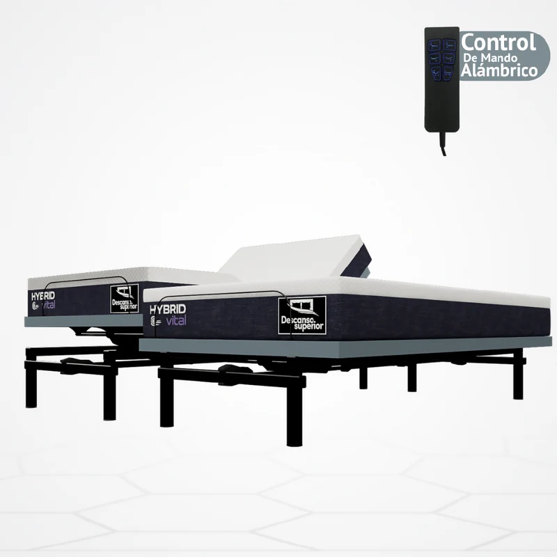 Cama Eléctrica Ajustable Easy Bed Control Alámbrico Gris Plomo /160x190 Dividida + Colchón Hybrid Vital