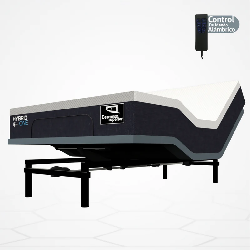 Cama Eléctrica Ajustable Easy Bed Control Alámbrico Gris Plomo /80x200 + Colchón Hybrid One