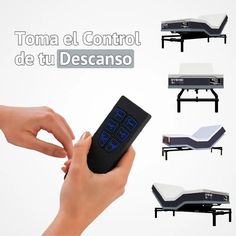 Cama Eléctrica Ajustable Easy Bed Control Alámbrico Gris Plomo /80x200 + Colchón Hybrid One