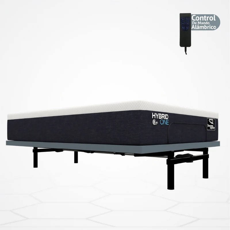 Cama Eléctrica Ajustable Easy Bed Control Alámbrico Gris Plomo /100x200 + Colchón Hybrid One