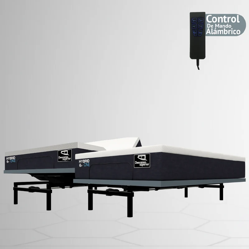 Cama Eléctrica Ajustable Easy Bed Control Alámbrico Gris Plomo /200x200 Dividida + Colchón Hybrid One