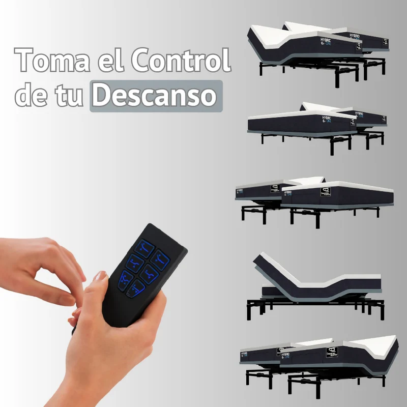 Cama Eléctrica Ajustable Easy Bed Control Alámbrico Gris Plomo /200x200 Dividida + Colchón Hybrid One
